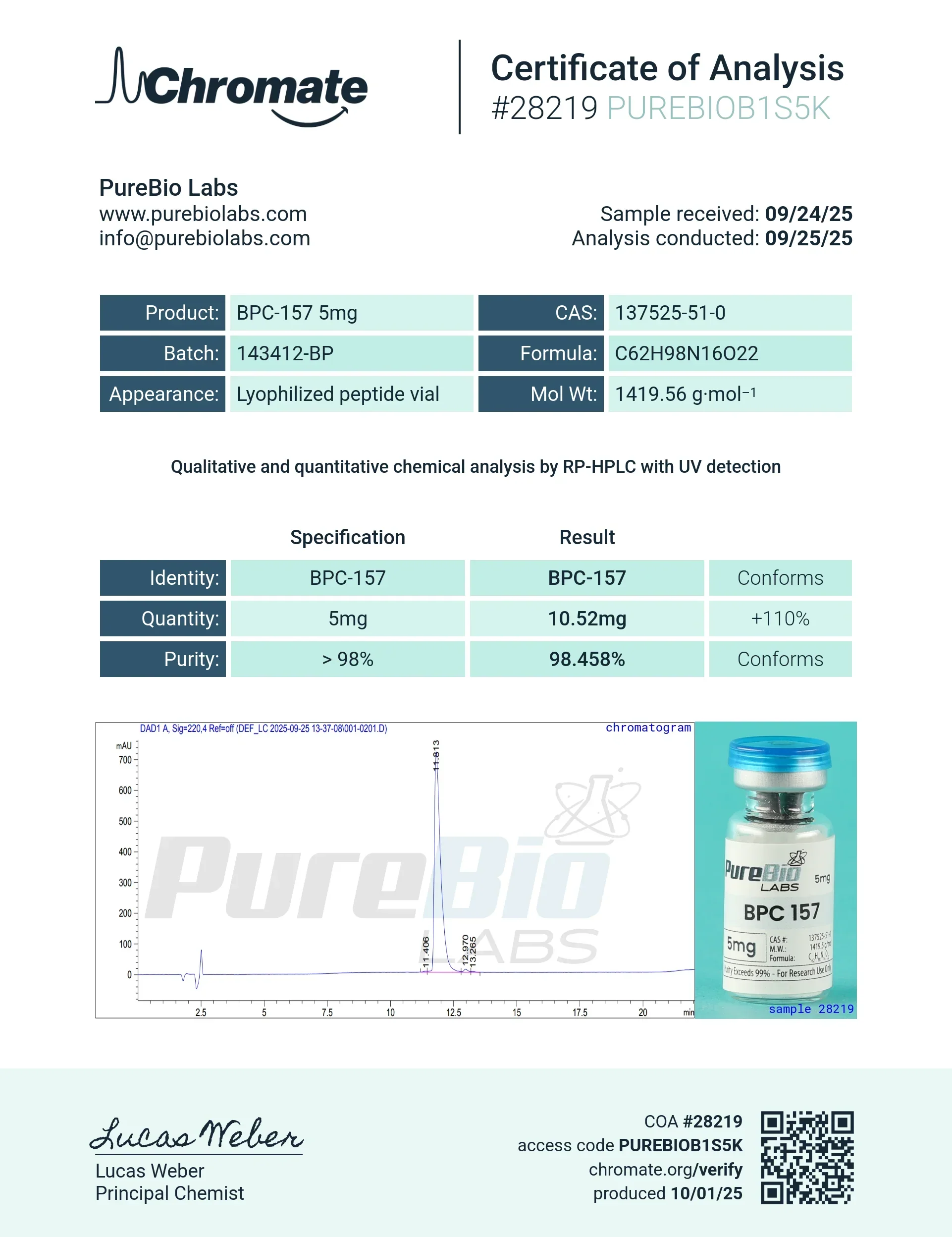 Pure Bio Labs BPC-157 Vial (5mg) | Tissue & Gut Support - Image 3