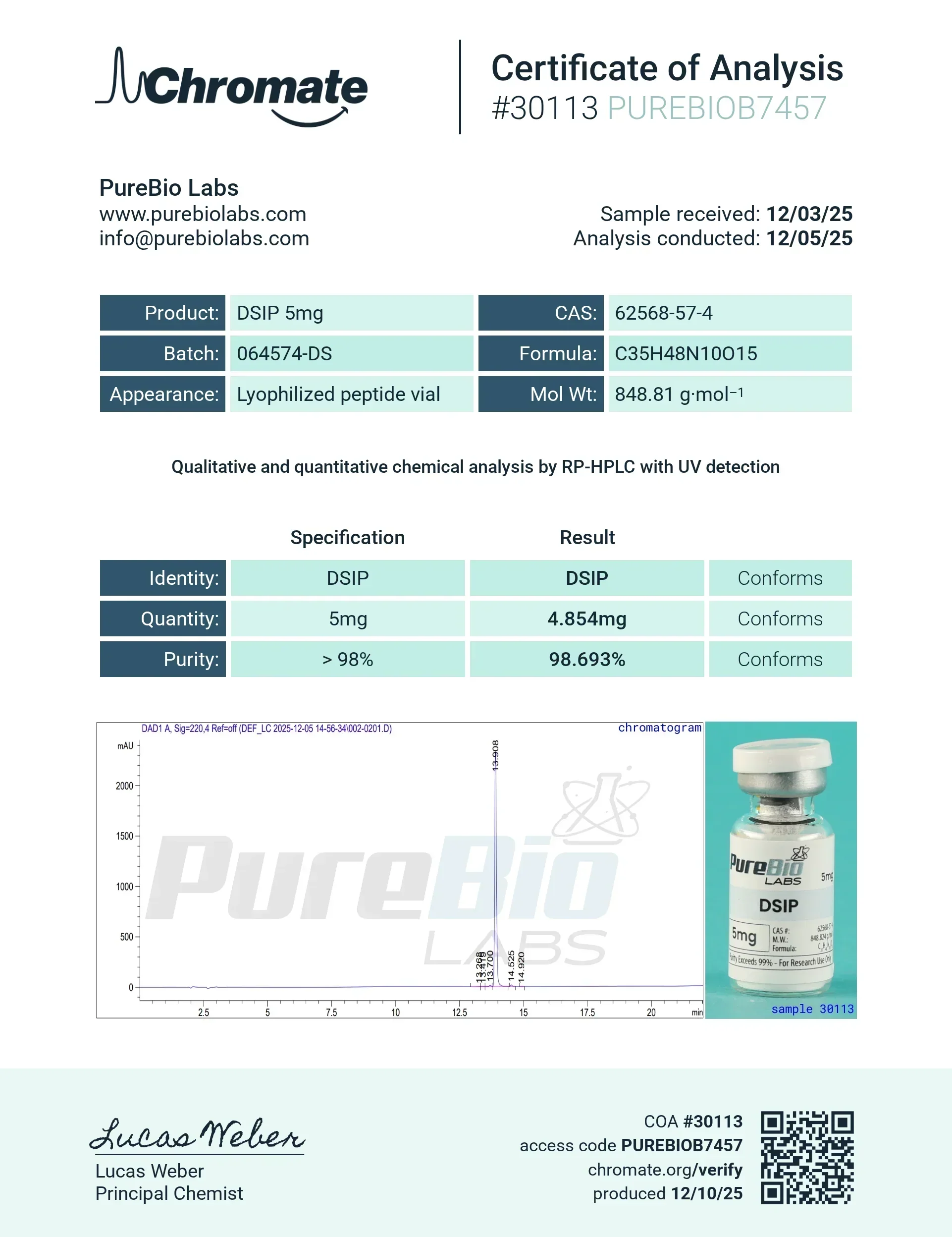 Pure Bio Labs DSIP Vial (5mg) | Sleep Architecture Peptide - Image 3