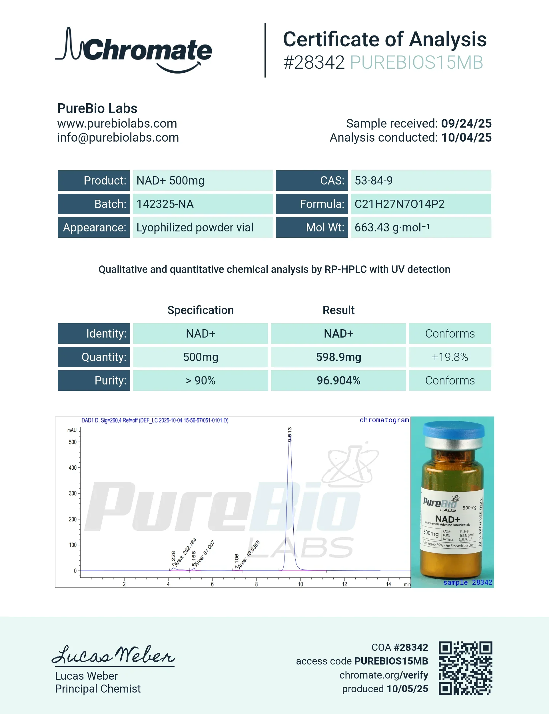 Pure Bio Labs NAD+ Vial (500mg) | Cellular Energy Support - Image 3