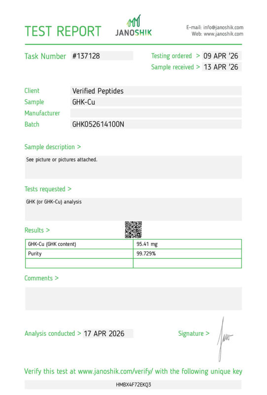 Verified Peptides | GHK-Cu Copper Peptide (100mg) | High-Purity - Image 2