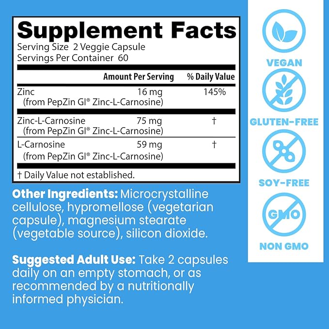 Doctor’s Best PepZin GI | Zinc-L-Carnosine | 120 Capsules - Image 2