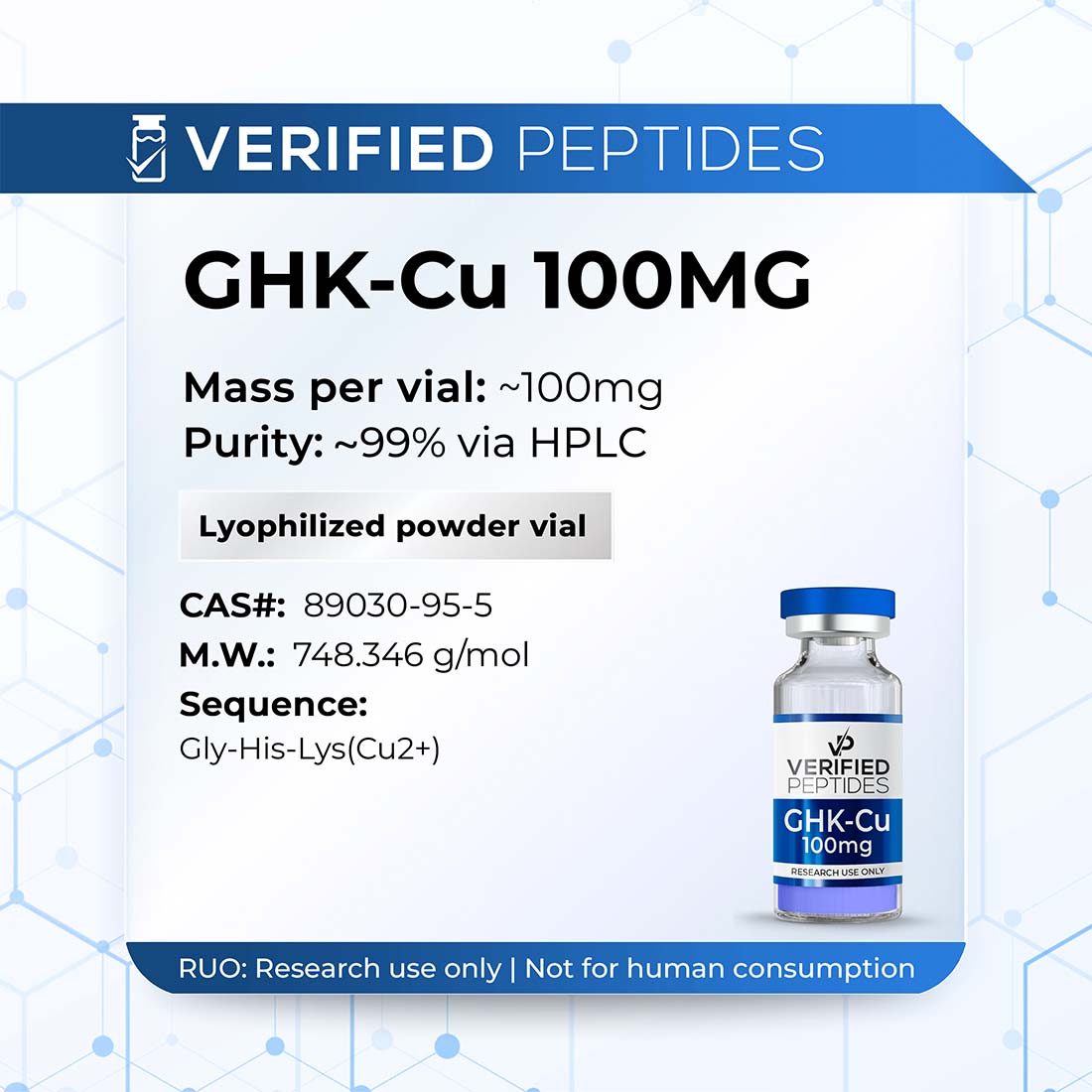 Verified Peptides | GHK-Cu Copper Peptide (100mg) | High-Purity