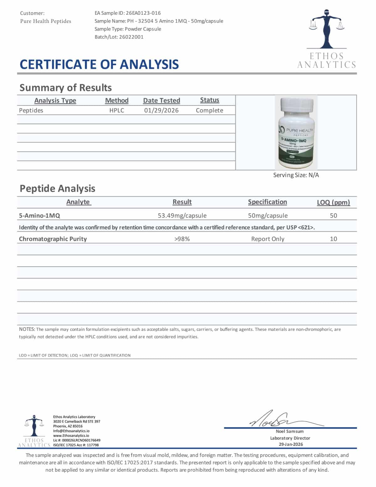 PURE HEALTH PEPTIDES 5-Amino-1MQ 50 MG - 60 CAPS - Image 3