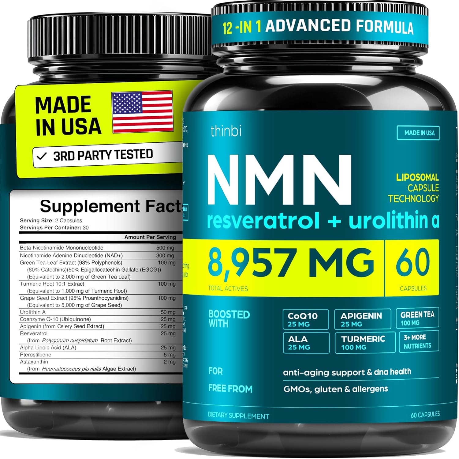 NMN Supplement with Real NAD+ Not Just a Booster | Urolithin A, Resveratrol, CoQ10, Alpha Lipoic Acid, Green Tea Extract | Cellular Longevity & Energy Support for Men & Women
