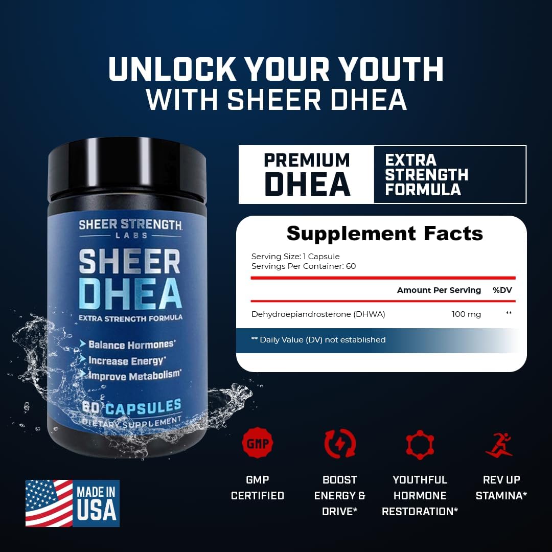 SHEER STRENGHT DHEA 100 MG | 60 Capsules - Image 2