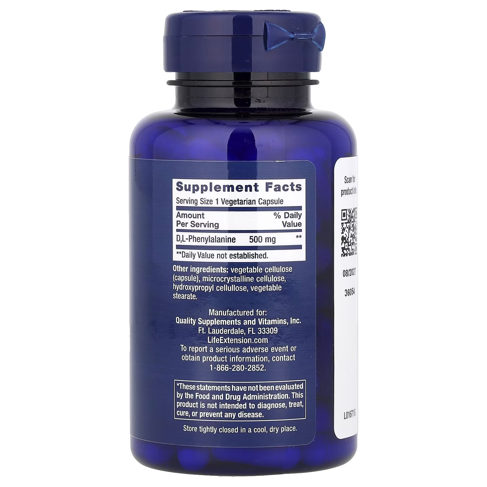 Life Extension, D, L-Phenylalanine, 500 mg, 100 Vegetarian Capsules - Image 2